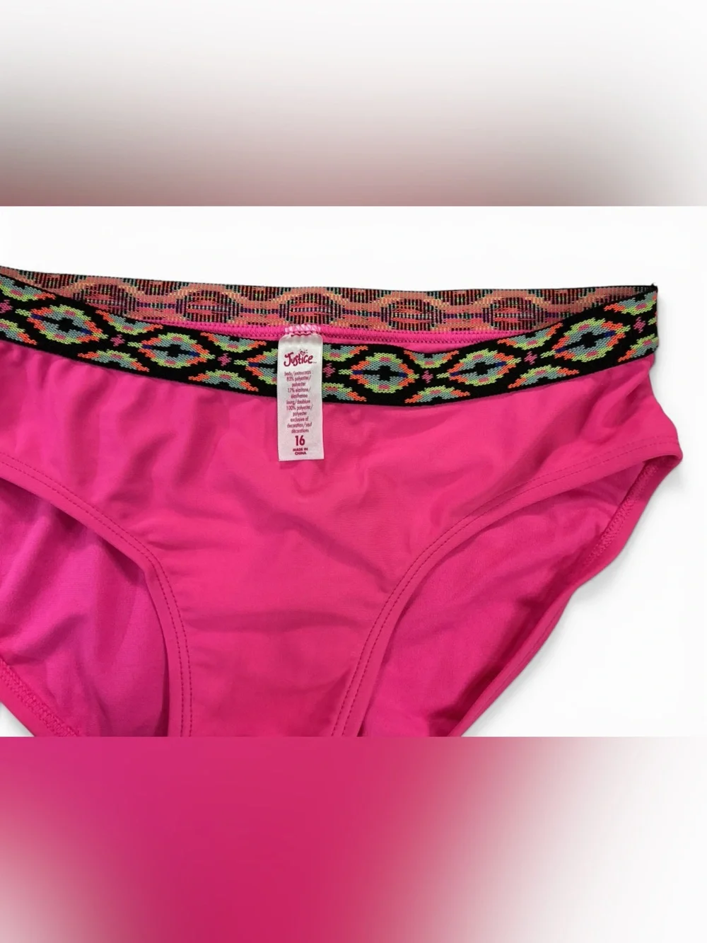 Bright Pink Woven Weave 2 pc. Bikini w/ Patterned Elastic Banding NWOT Size 16